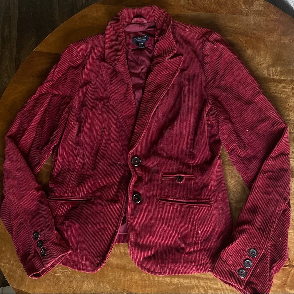 Sequined Y2K AE Red Corduroy Blazer